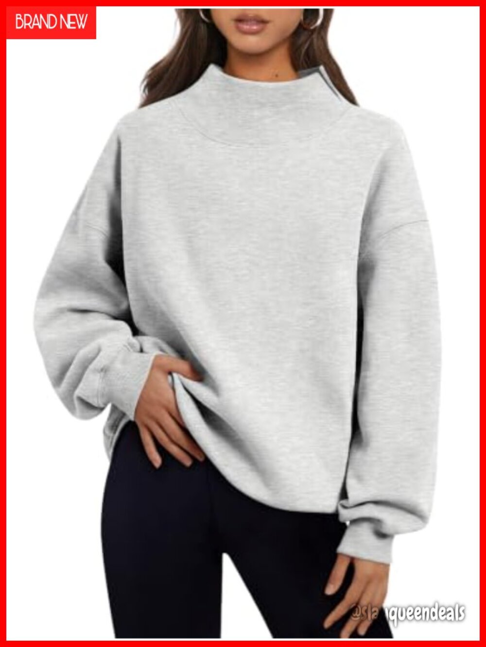 Mock Neck Oversized Pullover Sweatshirt Fleece Lined Fall Winter Casual